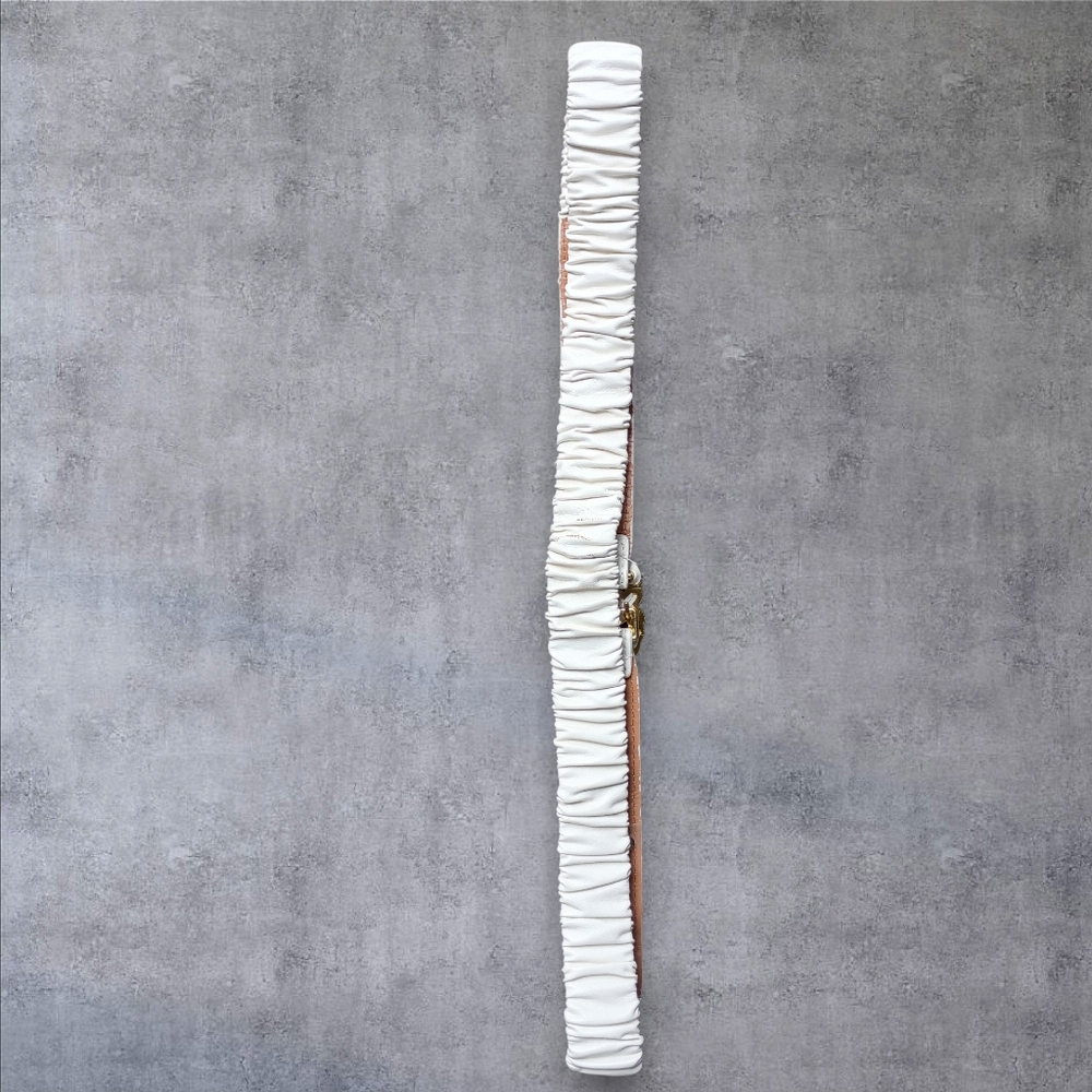 Luxury Style White Faux Leather Ruched Belt with Gold Chain CC Buckle - Picture 2 of 7